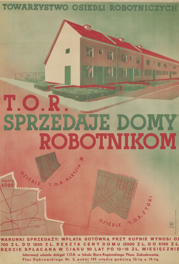 Poster promoting the Workers' Housing Association with the slogan "TOR sells houses to workers"